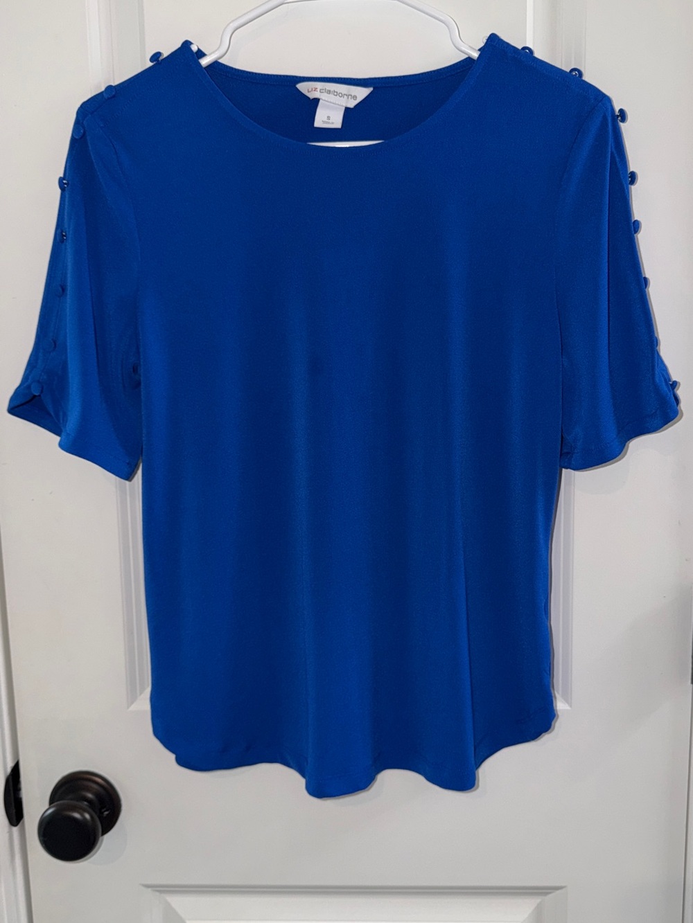 Liz Claiborne Royal Blue Short-Sleeve Button-Trim Top